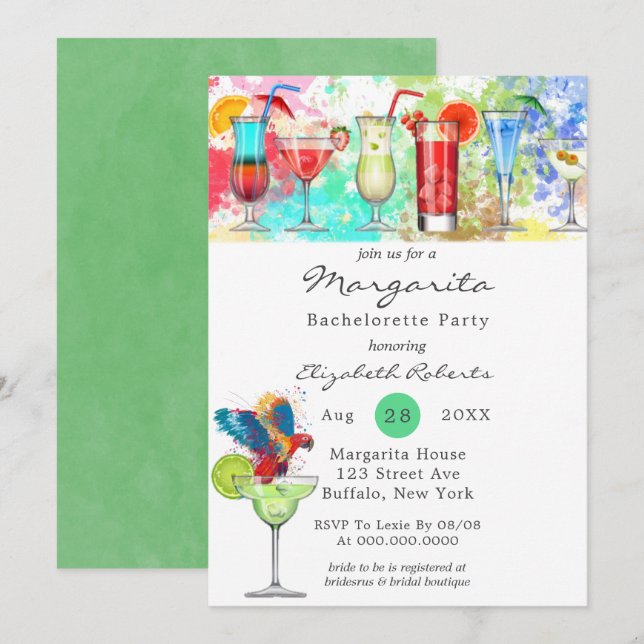 Watercolor Margarita Bachelorette Party Invitation (Front/Back)