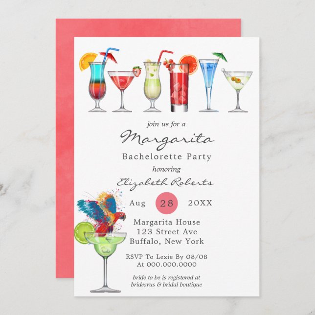 Watercolor Margarita Bachelorette Party Invitation (Front/Back)