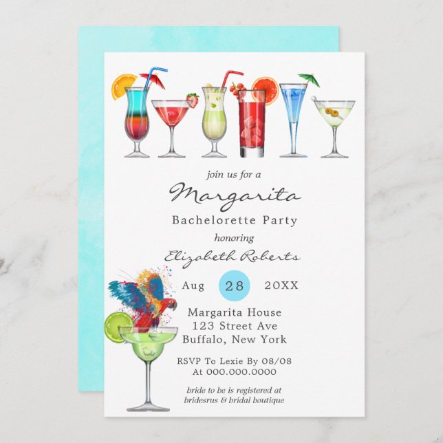 Watercolor Margarita Bachelorette Party Invitation (Front/Back)