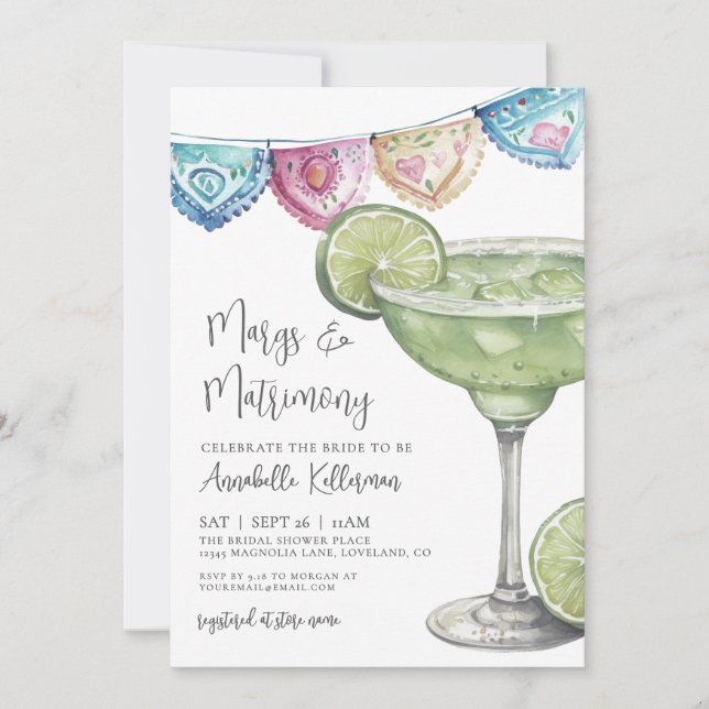Watercolor Margarita Bridal Shower Invitation (Front)