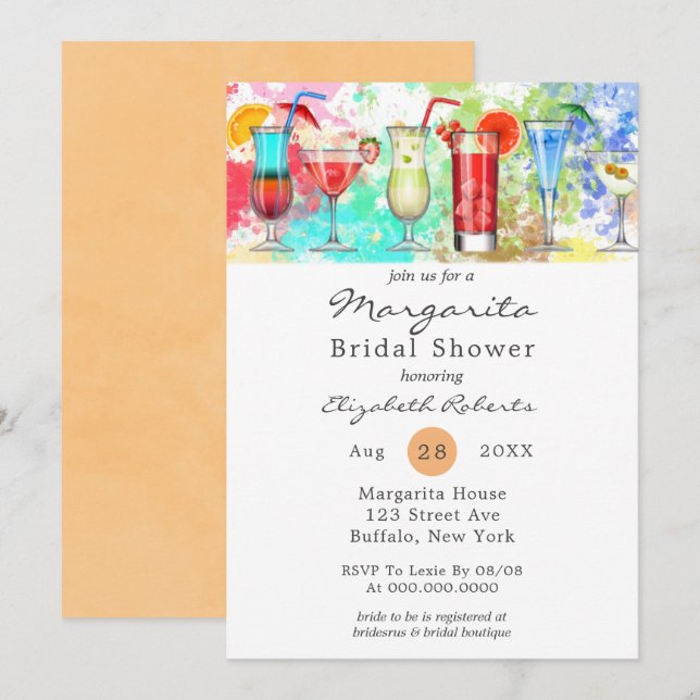 Watercolor Margarita Bridal Shower Invitation (Front/Back)