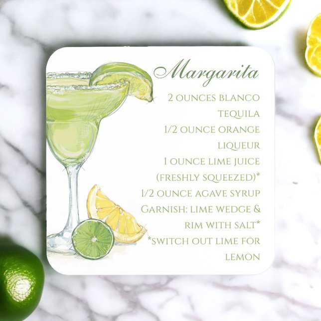 Watercolor Margarita Cocktail Recipe Watercolor Coaster (Creator Uploaded)