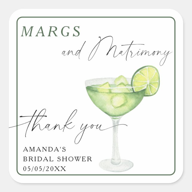 Watercolor Margarita Thank you Bridal shower  Square Sticker (Front)