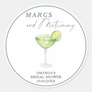 Watercolor Margs and Matrimony Bridal shower  Classic Round Sticker