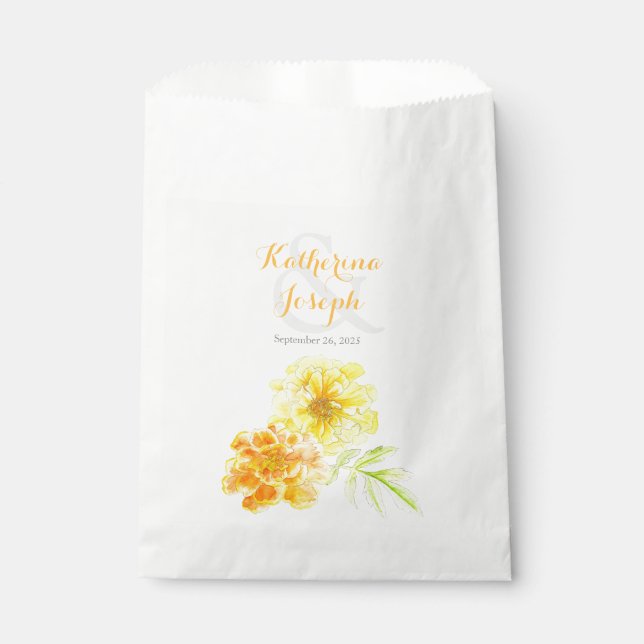 Watercolor marigold art wedding favour bag (Front)