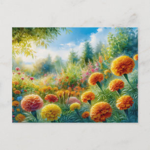 Watercolor Marigold Garden Postcard
