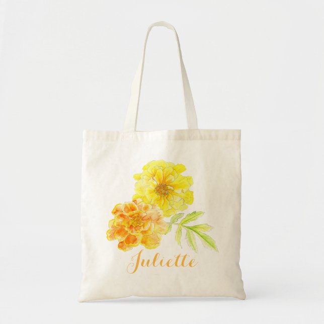 Watercolor marigold yellow & orange library bag (Front)