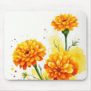 Watercolor Marigolds in Orange and Yellow Mouse Mat