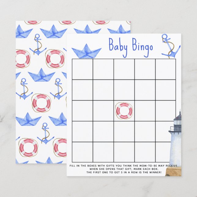 Watercolor marine - Baby shower bingo game (Front/Back)