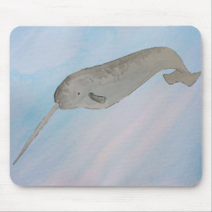 Watercolor Marine Mammal Narwhal Mouse Mat