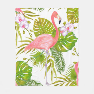 Watercolor marker illustration of pink flamingo bi fleece blanket