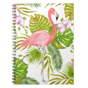 Watercolor marker illustration of pink flamingo bi notebook