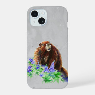 Watercolor Marmot Groundhog Animal Nature Art iPhone 15 Case