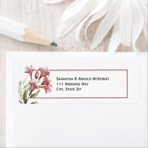 Watercolor Maroon Floral Wedding Address