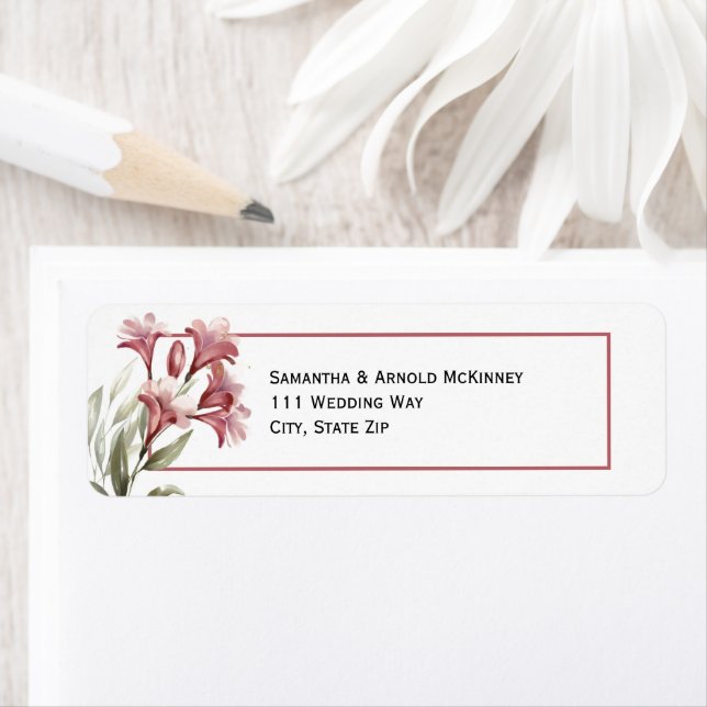 Watercolor Maroon Floral Wedding Address (Insitu)