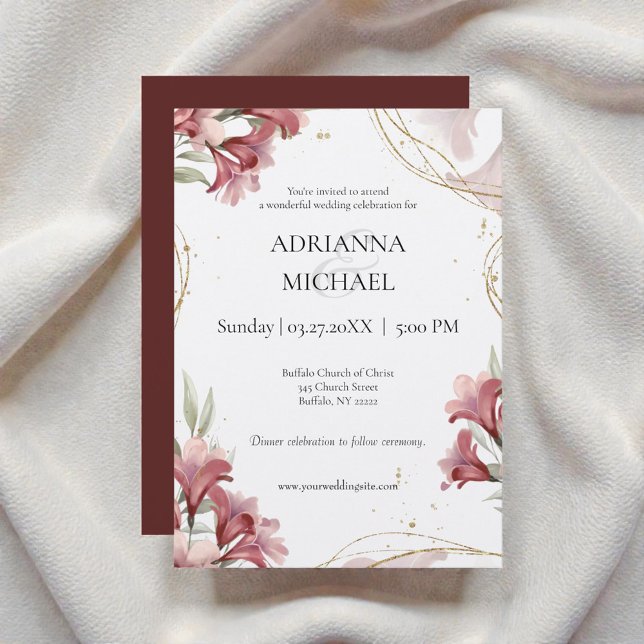 Watercolor Maroon Floral Wedding Invitation (Creator Uploaded)