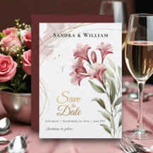 Watercolor Maroon Floral Wedding Save the Date
