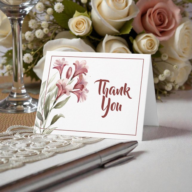 Watercolor Maroon Floral Wedding Thank You Card (Creator Uploaded)
