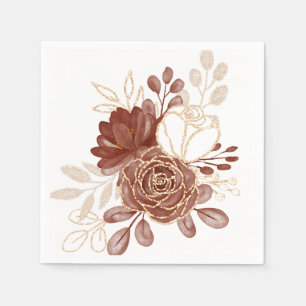 Watercolor Maroon Gold Floral Paper Napkins