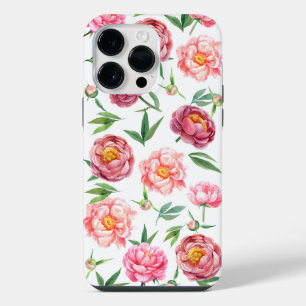 Watercolor Maroon Peonies iPhone 14 Pro Max Case