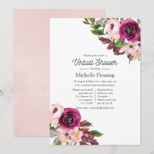 Watercolor Marsala and Blush Floral Virtual Shower Invitation