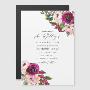Watercolor Marsala and Blush Floral Wedding Magnetic Invitation