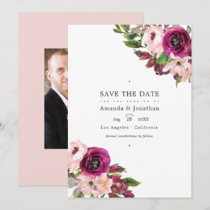 Watercolor Marsala and Blush Floral Wedding Save The Date