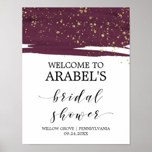 Watercolor Marsala and Gold Bridal Shower Welcome Poster