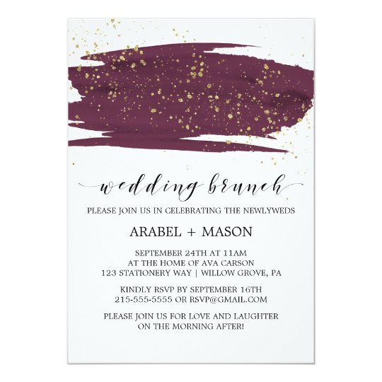 Watercolor Marsala and Gold Sparkle Wedding Brunch Card