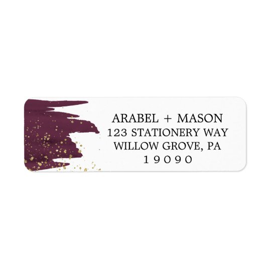 Watercolor Marsala and Gold Sparkle Wedding Return Address Label