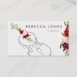 watercolor marsala flowers violinist business card