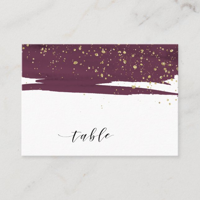 Watercolor Marsala & Gold Escort Place Cards (Front)
