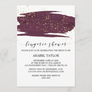 Watercolor Marsala & Gold Sparkle Lingerie Shower Invitation