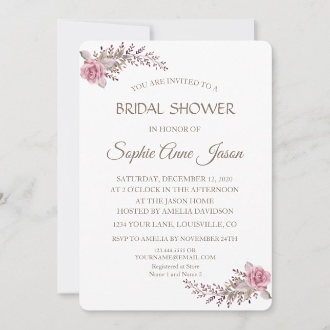 Watercolor Marsala Maroon Floral Bridal Shower Invitation (Front)