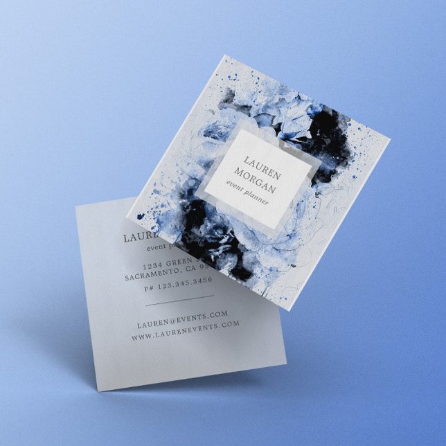 Watercolor Marseille Blue Abstract Floral Square Business Card (Creator Uploaded)