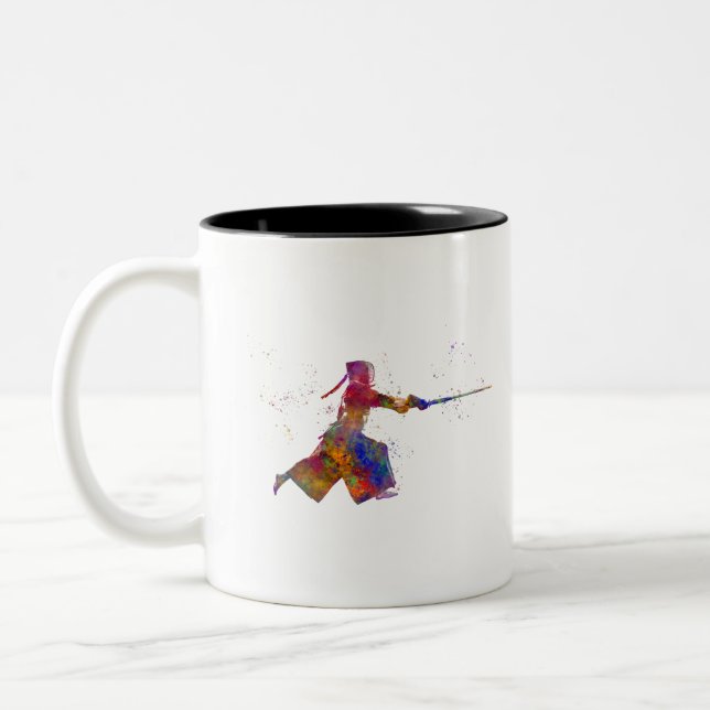 Watercolor martial art-kendo Two-Tone coffee mug (Left)