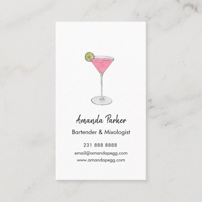 Watercolor Martini bartender, Mixologist  Business Card (Front)