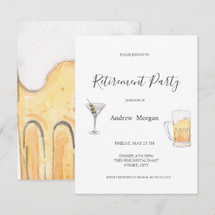 Watercolor Martini,Beer Retirement Party Invitation