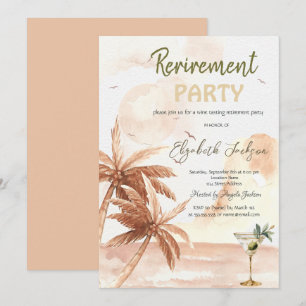 Watercolor Martini Glass Rustic Palms Retirement  Invitation