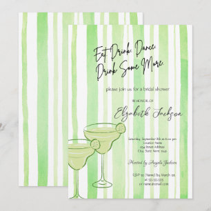Watercolor Martini Green Stripes Bridal Shower Invitation