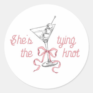 Watercolor Martini Pink Bow Tying The Knot Classic Round Sticker