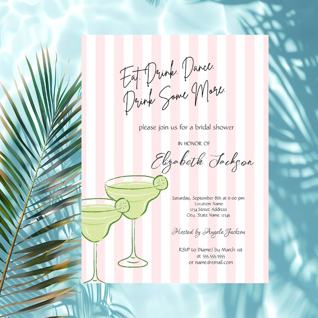 Watercolor Martini Pink Stripes Bridal Shower Invitation (Creator Uploaded)