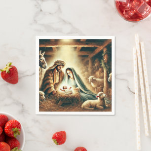 Watercolor Mary Joseph & Jesus Nativity Decoupage Napkin