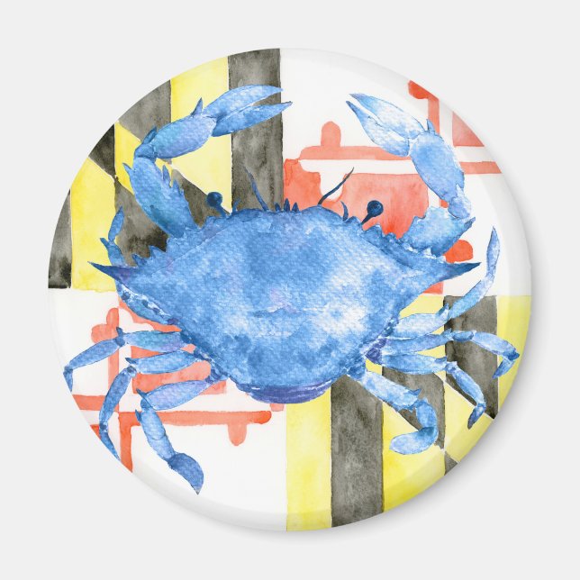 Watercolor maryland flag and blue crab magnet (Front)