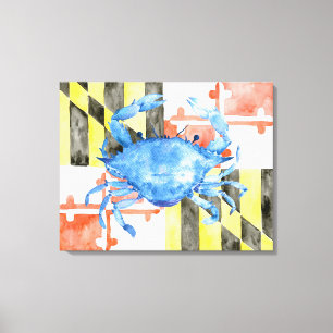 Watercolor Maryland Flag Blue Crab Canvas Print