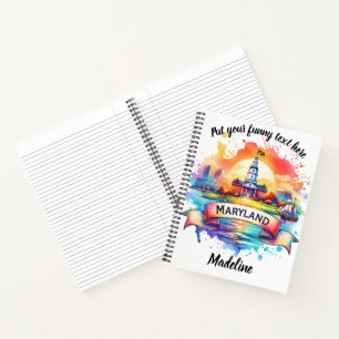 Watercolor Maryland with state highlights Notebook