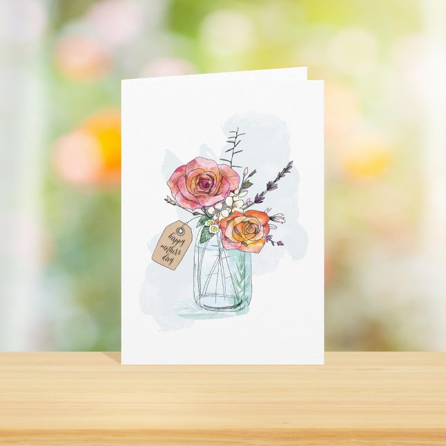 Watercolor Mason Jar Floral Mothers Day Card (Creator Uploaded)
