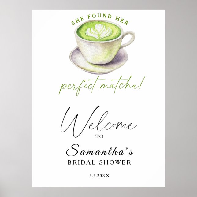 Watercolor matcha tea Bridal shower welcome Poster (Front)