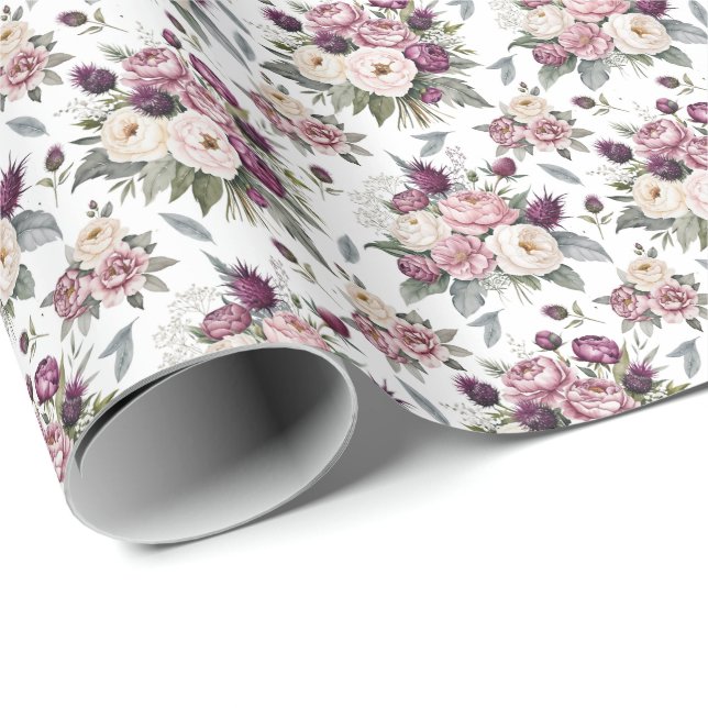 Watercolor Mauve Floral Wrapping Paper (Roll Corner)