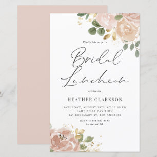Watercolor Mauve Peach Flowers Bridal Luncheon